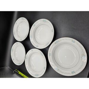 Style House Corsage Fine China 5 Piece Bowl Set Blue Floral Silver Trim Japan
